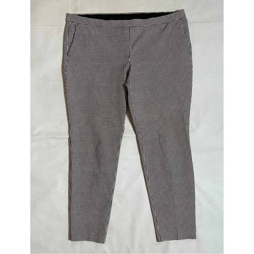 New Alfani Gingham Black White Pull On Stretch Cotton Blend Pants Size 16